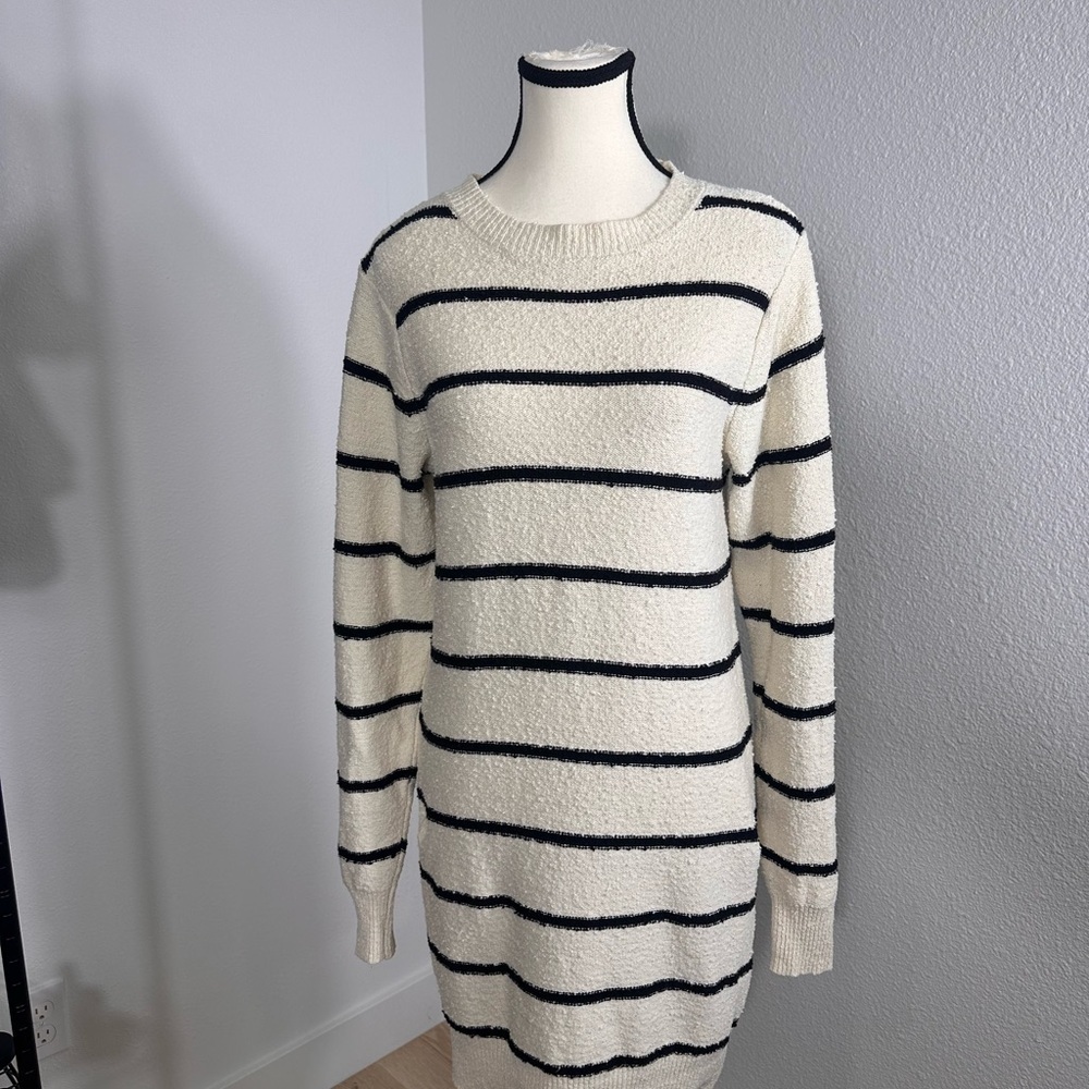 Volcom Cream and Black Striped Knit Sweater Dress